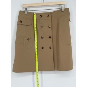 Le‎ Helene Tan Skirt Double Breasted Buttoned Utility Pocket Chic Women's Sz 12